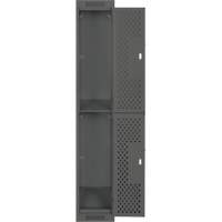 Clean Line Lockers, 2 -tier, 12" x 15" x 72", Steel, Charcoal, Rivet (Assembled), Perforated Fastek