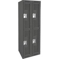 Clean Line Lockers, 2 -tier, Bank of 2, 24" x 15" x 72", Steel, Charcoal, Rivet (Assembled), Perforated Fastek
