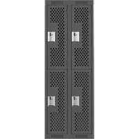 Clean Line Lockers, 2 -tier, Bank of 2, 24" x 15" x 72", Steel, Charcoal, Rivet (Assembled), Perforated Fastek