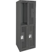 Clean Line Lockers, 2 -tier, Bank of 2, 24" x 15" x 72", Steel, Charcoal, Rivet (Assembled), Perforated Fastek