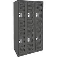 Clean Line Lockers, 2 -tier, Bank of 3, 36" x 15" x 72", Steel, Charcoal, Rivet (Assembled), Perforated Fastek