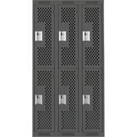 Clean Line Lockers, 2 -tier, Bank of 3, 36" x 15" x 72", Steel, Charcoal, Rivet (Assembled), Perforated Fastek