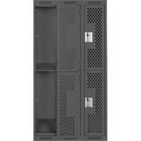 Clean Line Lockers, 2 -tier, Bank of 3, 36" x 15" x 72", Steel, Charcoal, Rivet (Assembled), Perforated Fastek