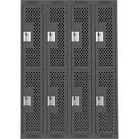 Clean Line Lockers, 2 -tier, Bank of 4, 48" x 15" x 72", Steel, Charcoal, Rivet (Assembled), Perforated Fastek