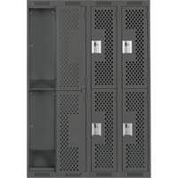 Clean Line Lockers, 2 -tier, Bank of 4, 48" x 15" x 72", Steel, Charcoal, Rivet (Assembled), Perforated Fastek