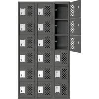 Assembled Lockerettes Clean Line Perforated Economy Lockers, 6 -tier, Bank of 3, 18" x 72" x 12", Steel Fastek