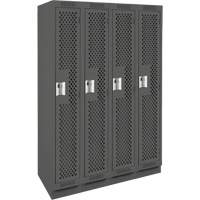 Clean Line Lockers, Bank of 4, 48" x 15" x 76", Steel, Charcoal, Rivet (Assembled), Perforated Fastek