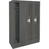 Clean Line Lockers, Bank of 4, 48" x 15" x 76", Steel, Charcoal, Rivet (Assembled), Perforated Fastek