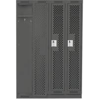 Clean Line Lockers, Bank of 4, 48" x 15" x 76", Steel, Charcoal, Rivet (Assembled), Perforated Fastek