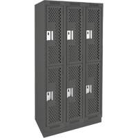 Clean Line Lockers, 2 -tier, Bank of 3, 36" x 15" x 76", Steel, Charcoal, Rivet (Assembled), Perforated Fastek