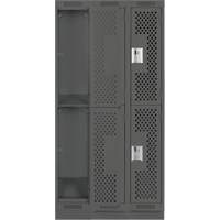 Clean Line Lockers, 2 -tier, Bank of 3, 36" x 15" x 76", Steel, Charcoal, Rivet (Assembled), Perforated Fastek