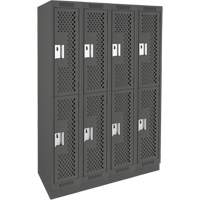Clean Line Lockers, 2 -tier, Bank of 4, 48" x 15" x 76", Steel, Charcoal, Rivet (Assembled), Perforated Fastek