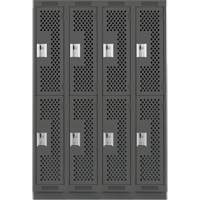 Clean Line Lockers, 2 -tier, Bank of 4, 48" x 15" x 76", Steel, Charcoal, Rivet (Assembled), Perforated Fastek