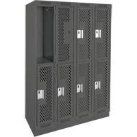 Clean Line Lockers, 2 -tier, Bank of 4, 48" x 15" x 76", Steel, Charcoal, Rivet (Assembled), Perforated Fastek