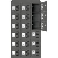Assembled Lockerettes Clean Line Perforated Economy Lockers, 6 -tier, Bank of 3, 18" x 72" x 12", Steel Fastek