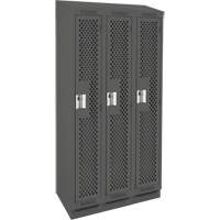 Clean Line Lockers, Bank of 3, 36" x 12" x 82", Steel, Charcoal, Rivet (Assembled), Perforated Fastek