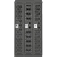 Clean Line Lockers, Bank of 3, 36" x 12" x 82", Steel, Charcoal, Rivet (Assembled), Perforated Fastek