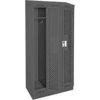 Clean Line Lockers, Bank of 3, 36" x 12" x 82", Steel, Charcoal, Rivet (Assembled), Perforated Fastek