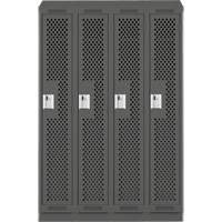 Clean Line Lockers, Bank of 4, 48" x 12" x 82", Steel, Charcoal, Rivet (Assembled), Perforated Fastek