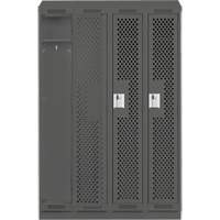 Clean Line Lockers, Bank of 4, 48" x 12" x 82", Steel, Charcoal, Rivet (Assembled), Perforated Fastek