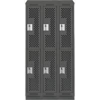 Clean Line Lockers, 2 -tier, Bank of 3, 36" x 18" x 82", Steel, Charcoal, Rivet (Assembled), Perforated Fastek