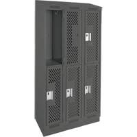 Clean Line Lockers, 2 -tier, Bank of 3, 36" x 18" x 82", Steel, Charcoal, Rivet (Assembled), Perforated Fastek