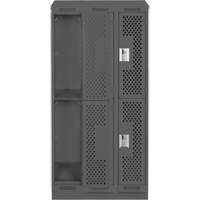 Clean Line Lockers, 2 -tier, Bank of 3, 36" x 18" x 82", Steel, Charcoal, Rivet (Assembled), Perforated Fastek
