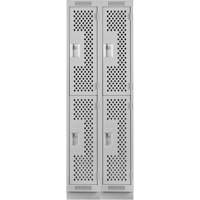 Clean Line Lockers, 2 -tier, Bank of 2, 24" x 15" x 76", Steel, Grey, Rivet (Assembled), Perforated Fastek