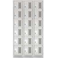 Assembled Lockerettes Clean Line Perforated Economy Lockers, 6 -tier, Bank of 3, 18" x 72" x 12", Steel Fastek