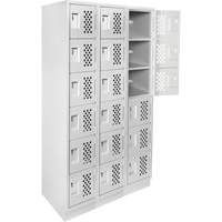 Assembled Lockerettes Clean Line Perforated Economy Lockers, 6 -tier, Bank of 3, 18" x 72" x 12", Steel Fastek