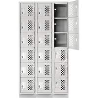 Assembled Lockerettes Clean Line Perforated Economy Lockers, 6 -tier, Bank of 3, 18" x 72" x 12", Steel Fastek