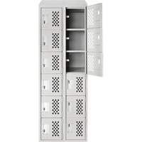 Assembled Lockerettes Clean Line Perforated Economy Lockers, 6 -tier, Bank of 2, 18" x 72" x 12", Steel Fastek