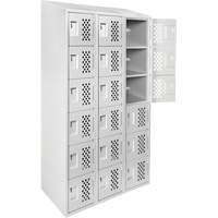 Assembled Lockerettes Clean Line Perforated Economy Lockers, 6 -tier, Bank of 3, 18" x 72" x 12", Steel Fastek