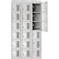 Assembled Lockerettes Clean Line Perforated Economy Lockers, 6 -tier, Bank of 3, 18" x 72" x 12", Steel Fastek