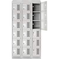Assembled Lockerettes Clean Line Perforated Economy Lockers, 6 -tier, Bank of 3, 18" x 72" x 12", Steel Fastek