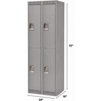 Lockers, 2 -tier, Bank of 2, 24" x 18" x 72", Steel, Grey, Knocked Down Fastek