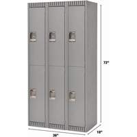 Lockers, 2 -tier, Bank of 3, 36" x 18" x 72", Steel, Grey, Knocked Down Fastek