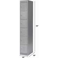 Lockers, 6 -tier, 12" x 18" x 72", Steel, Grey, Knocked Down Fastek