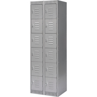Lockers, 6 -tier, Bank of 2, 24" x 18" x 72", Steel, Grey, Knocked Down Fastek