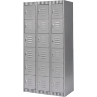 Lockers, 6 -tier, Bank of 3, 36" x 18" x 72", Steel, Grey, Knocked Down Fastek