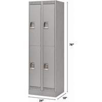 Lockers, 2 -tier, Bank of 2, 24" x 18" x 76", Steel, Grey, Knocked Down Fastek