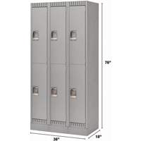 Lockers, 2 -tier, Bank of 3, 36" x 18" x 76", Steel, Grey, Knocked Down Fastek