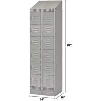 Lockers, 6 -tier, Bank of 2, 24" x 18" x 86", Steel, Grey, Knocked Down Fastek