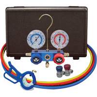 Automotive Manifold Gauge Set with Manual Couplers & 3-in-1 Side Mount Can Tap Valve Fastek