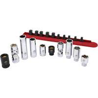 Chrome Finish Socket Set with Rail, 10 Pieces, 1/4"/3/8" Drive Size Fastek