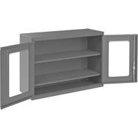 Armoire de rangement murale avec portes transparentes, 26-15/16" h x 35-7/8" la x 13-11/16" p, 2 tablettes, Acier, Gris Fastek