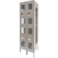 Vented Lockers, 2 -tier, Bank of 2, 24" x 18" x 78", Steel, Grey, Knocked Down, Perforated Fastek