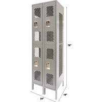 Vented Lockers, 2 -tier, Bank of 2, 24" x 18" x 78", Steel, Grey, Knocked Down, Perforated Fastek