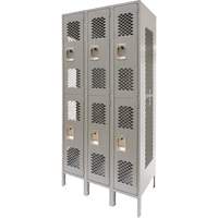 Vented Lockers, 2 -tier, Bank of 3, 36" x 18" x 78", Steel, Grey, Knocked Down, Perforated Fastek