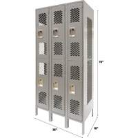 Vented Lockers, 2 -tier, Bank of 3, 36" x 18" x 78", Steel, Grey, Knocked Down, Perforated Fastek